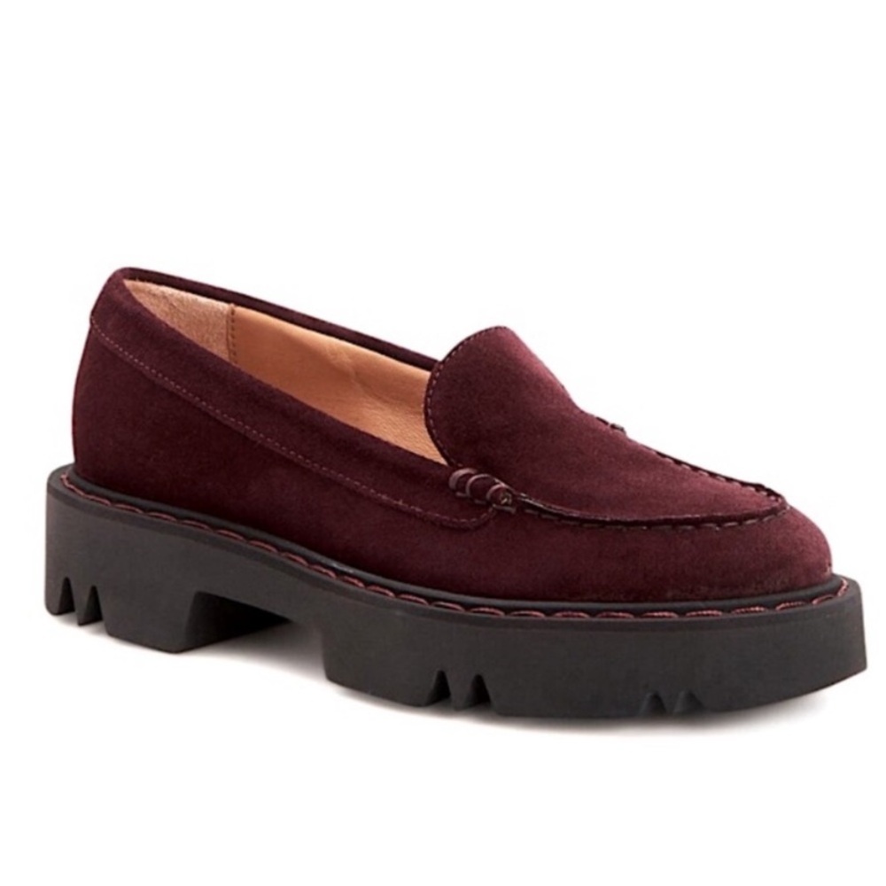 $425 Aquatalia Hayley Burgundy Maroon Suede Leather  Platform Loafer